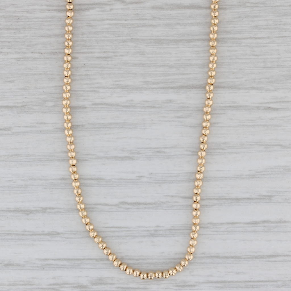 Gray Bead Strand Necklace 14k Yellow Gold Adjustable 16" 2mm