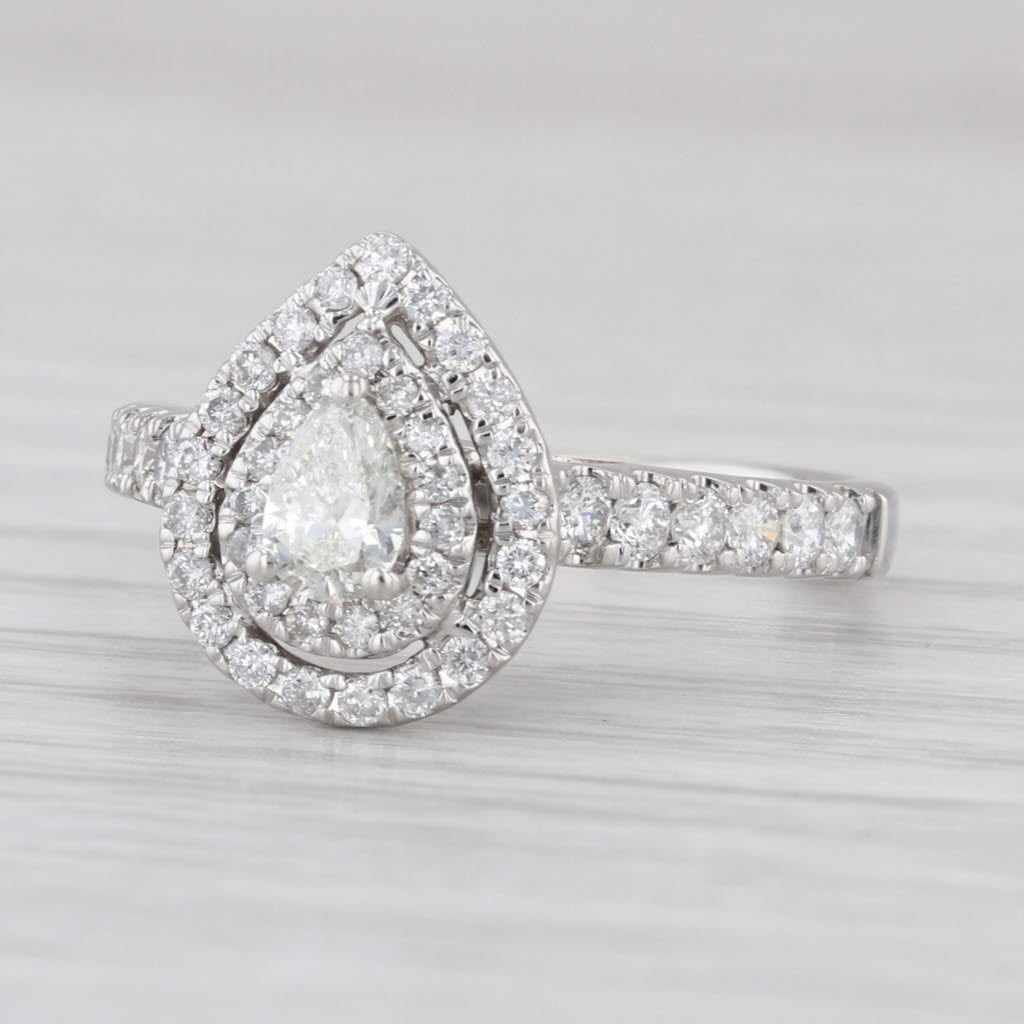 1ctw Pear Halo Engagement Ring 14k White Gold Size 8 Cathedral Band