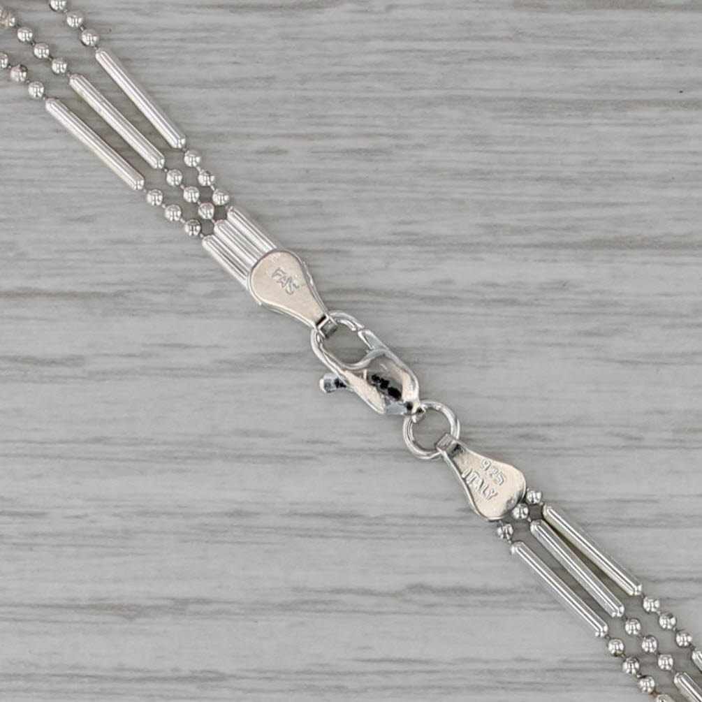 3 Strand Bar & Bead Necklace Sterling Silver 18" Italian