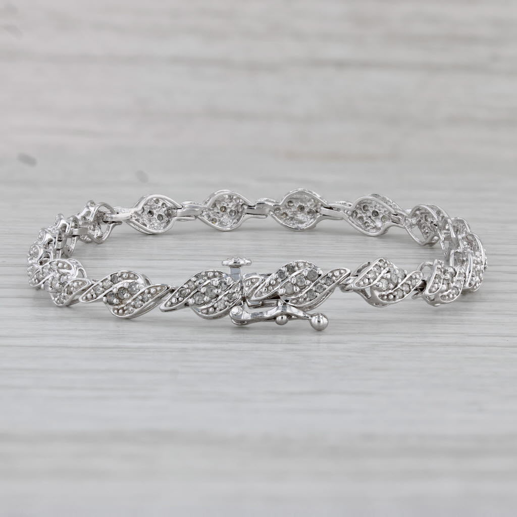Gray 1ctw Diamond Scalloped Bracelet 10k White Gold 7" 5.6mm