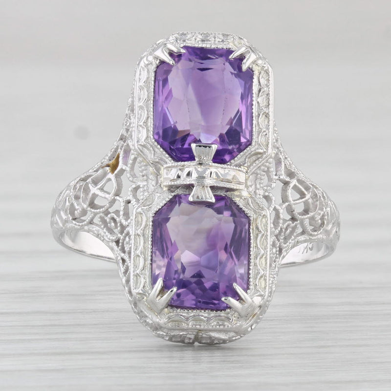 Antique Amethyst Filigree Ring 18k White Gold Size 8 Cocktail