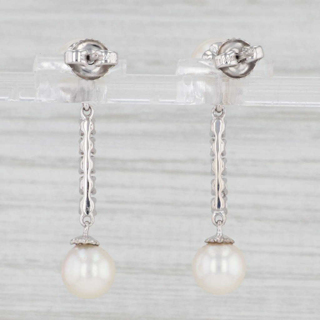 Light Gray Cultured Pearl 0.25ctw Diamond Earrings 14k White Gold Pierced Dangles