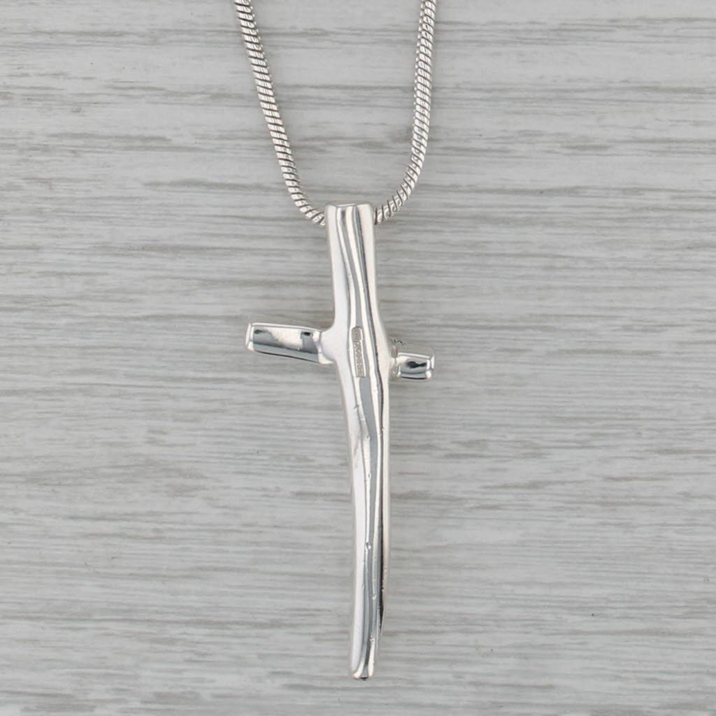 Abstract Cross Pendant Necklace Sterling Silver 18" Snake Chain John Rocha