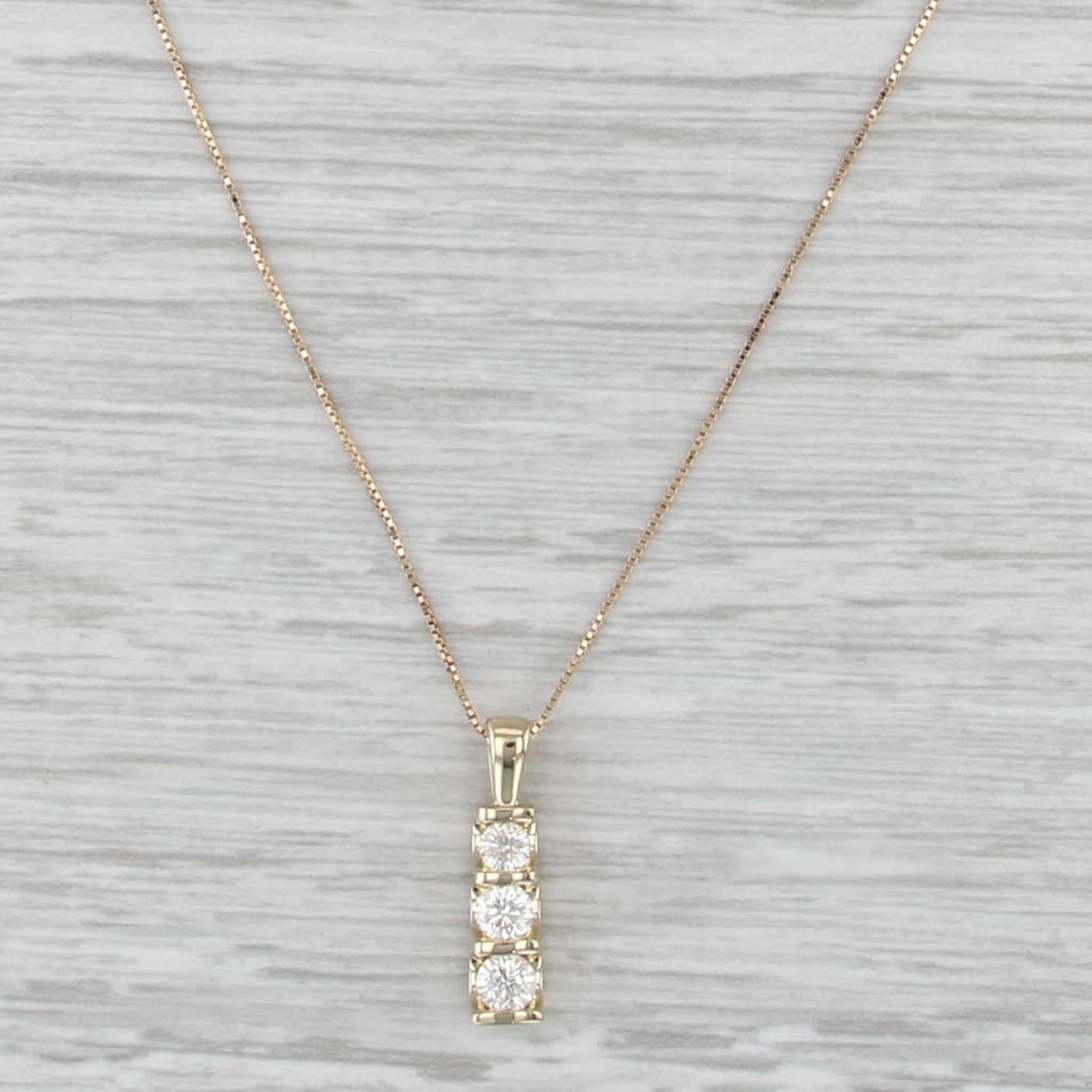 0.42ctw Diamond 3-Stone Journey Pendant Necklace 14k Gold 18.25" Box Chain