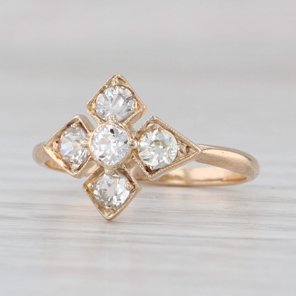 Antique 0.50ctw Diamond Cluster Ring 14k Yellow Gold Size 5.25