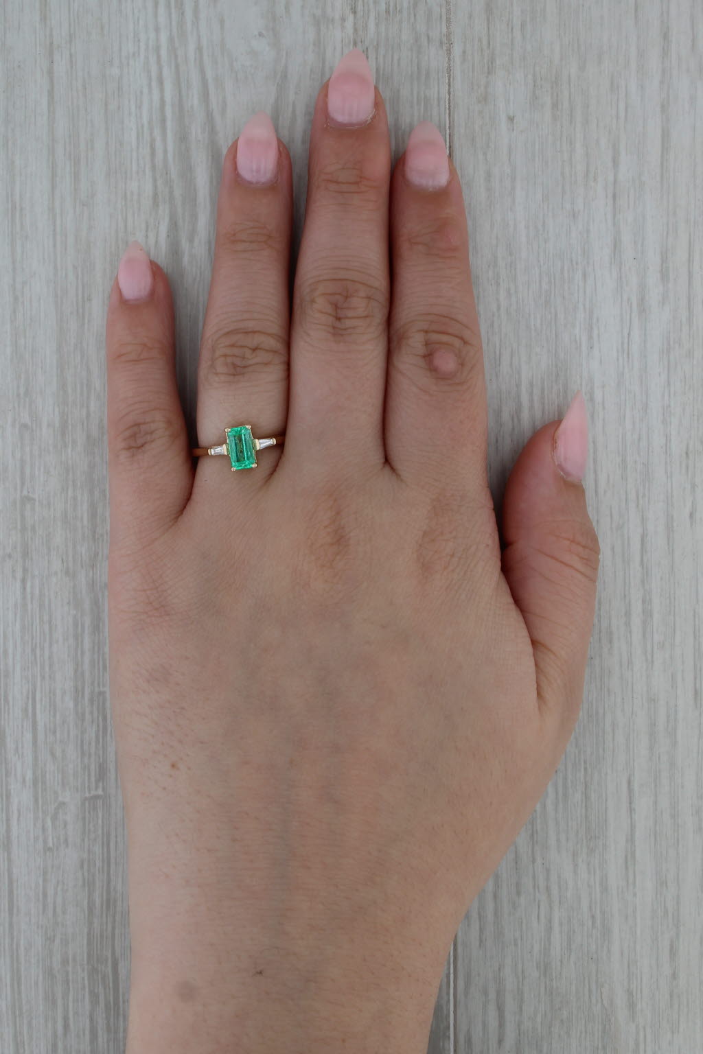 1ct Emerald Diamond Ring 14k Yellow Gold Size 7 Cathedral Band