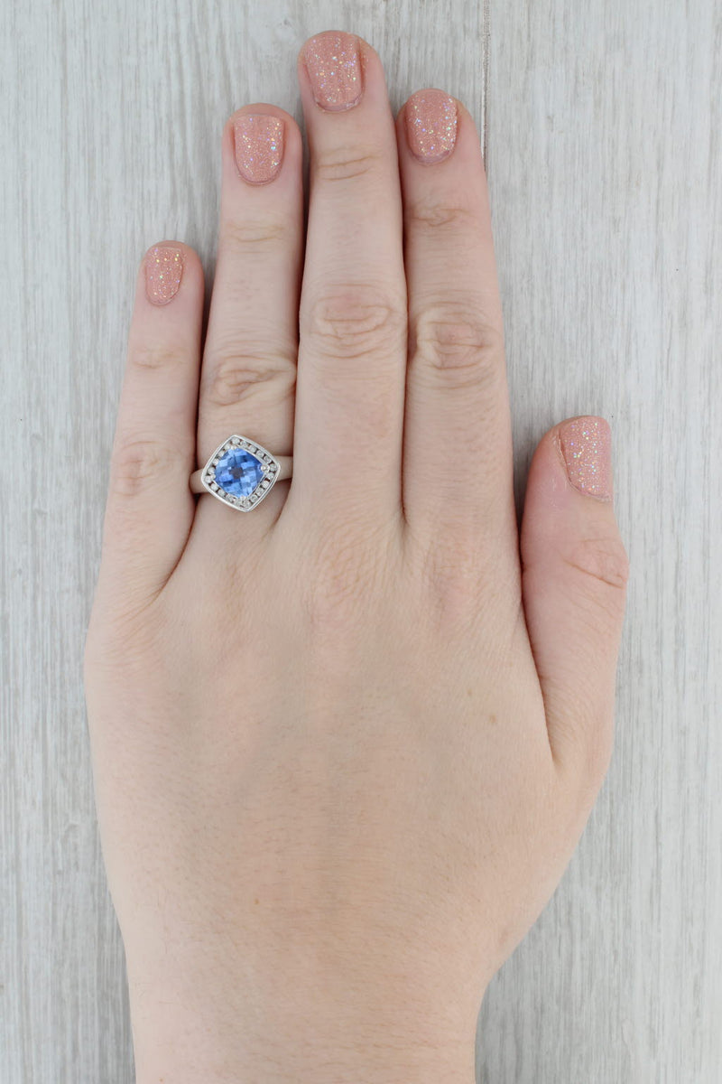3.20ctw Lab Created Sapphire Diamond Halo Ring 10k White Gold Size 8.25
