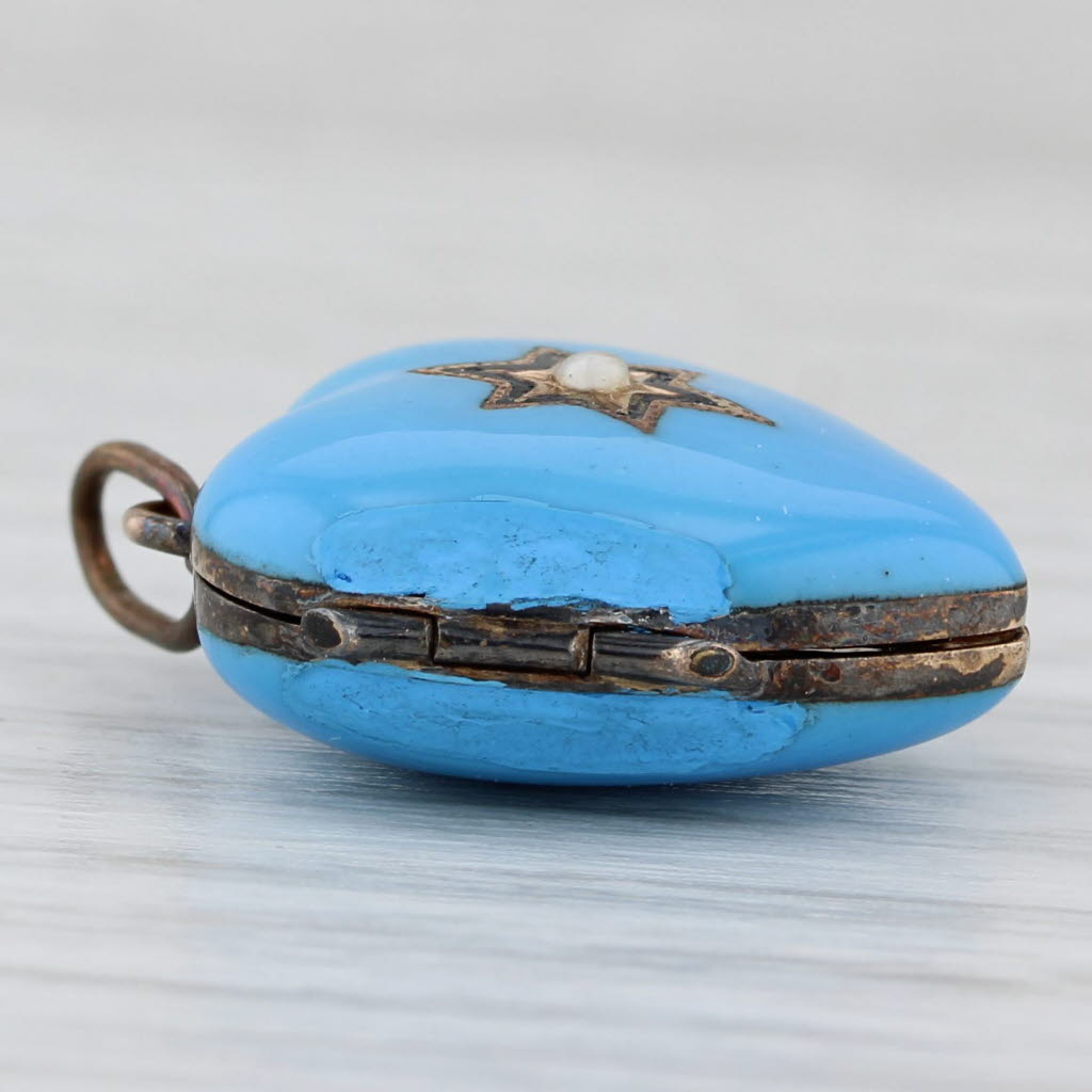 Light Gray Antique Pearl Enamel Resin Puffy Heart Locket Pendant Silver 10k Gold Charm