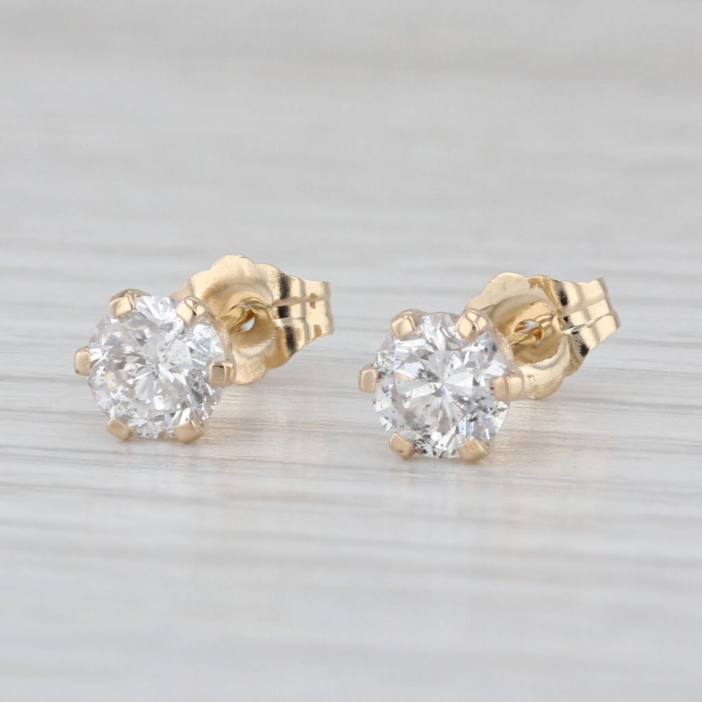 0.98ctw Diamond Stud Earrings 14k Yellow Gold Round Solitaire Studs