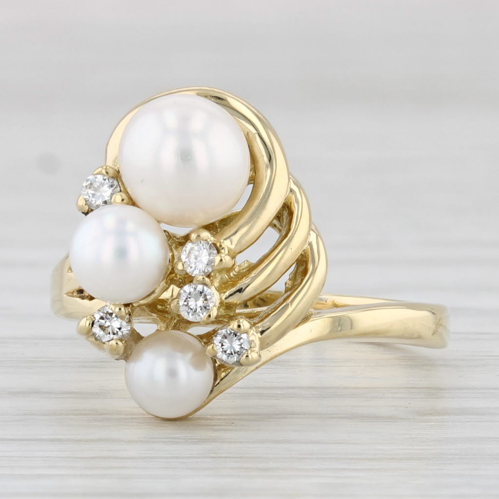 Light Gray Cultured Pearl 0.10ctw Diamond Cluster Ring 18k Yellow Gold Size 6.5