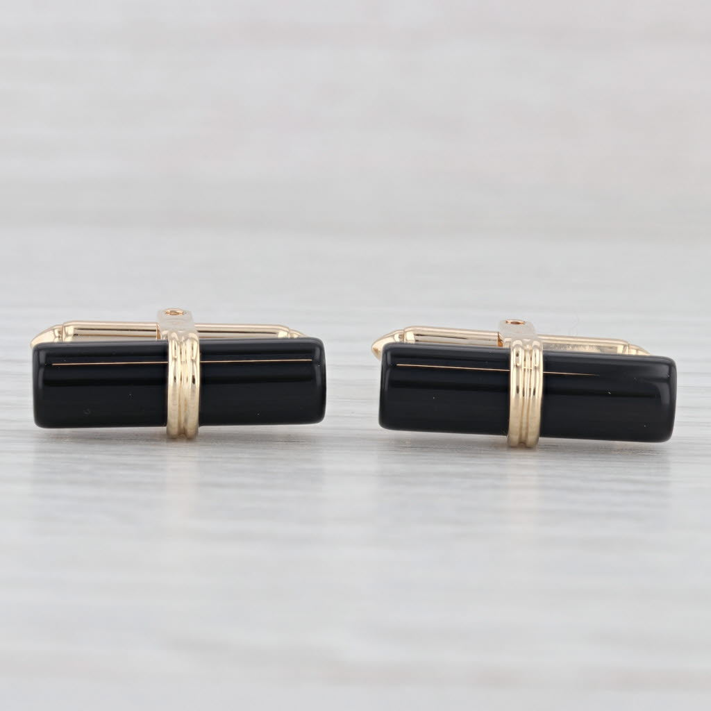 Light Gray Onyx Cufflinks 14k Yellow Gold Folding Bar Backs Dolan Bullock