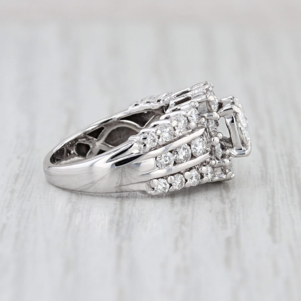 1.86ctw Diamond Halo Engagement Ring 14k White Gold Size 5 Bridal