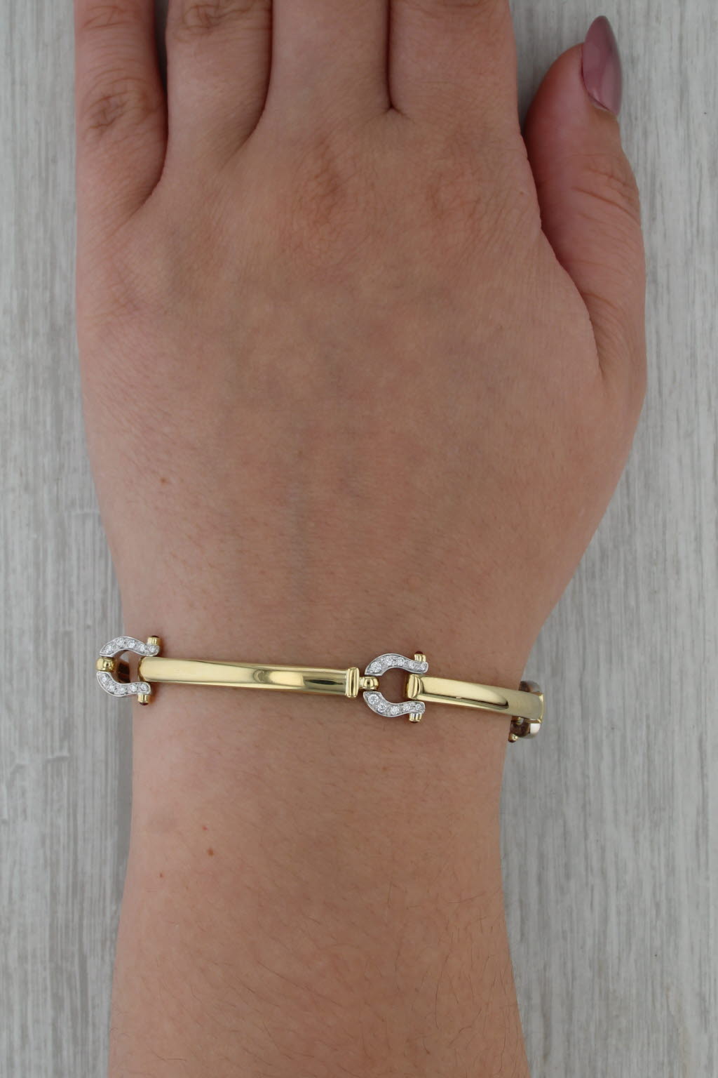 Horseshoe Bar Link Bracelet 18k Yellow White Gold Ruby 0.38ctw Diamond 6.75"