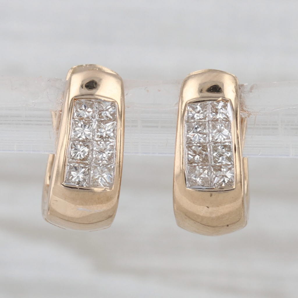 0.52ctw Diamond Small Hoop Huggie Earrings 14k Yellow Gold Snap Top Hoops