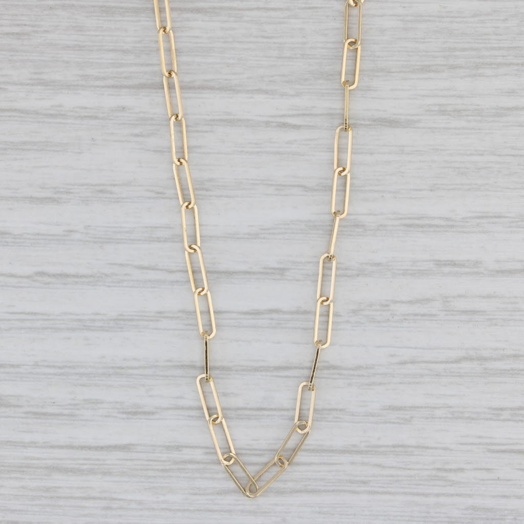 Gray Long Paperclip Cable Chain Necklace 14k Yellow Gold 29.5" 2.6mm