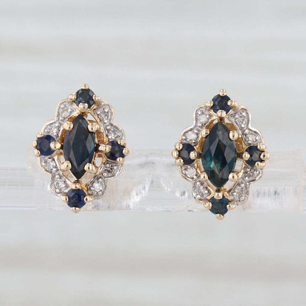 1ctw Blue Sapphire Diamond Stud Earrings 14k Yellow Gold Studs