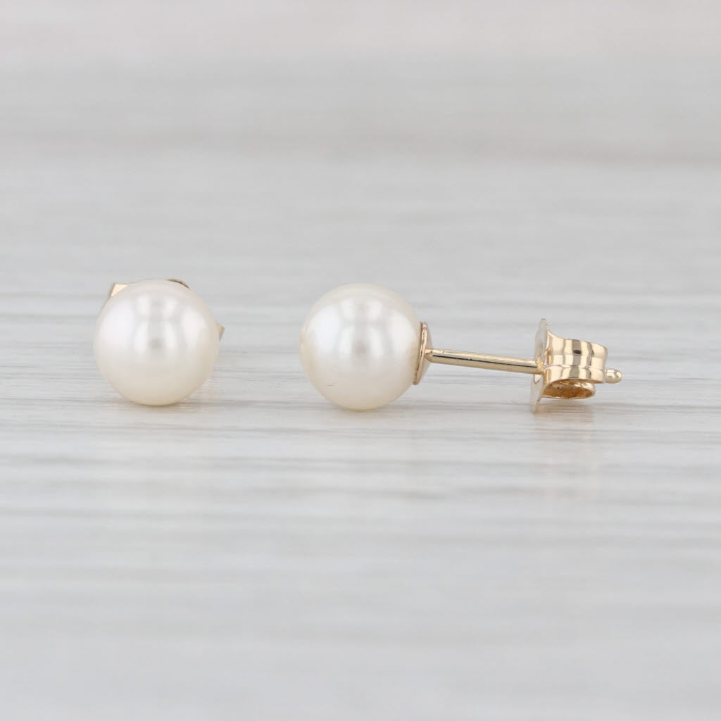 Cultured Pearl Stud Earrings 14k Yellow Gold 6.2mm Round Bead Solitaire Studs