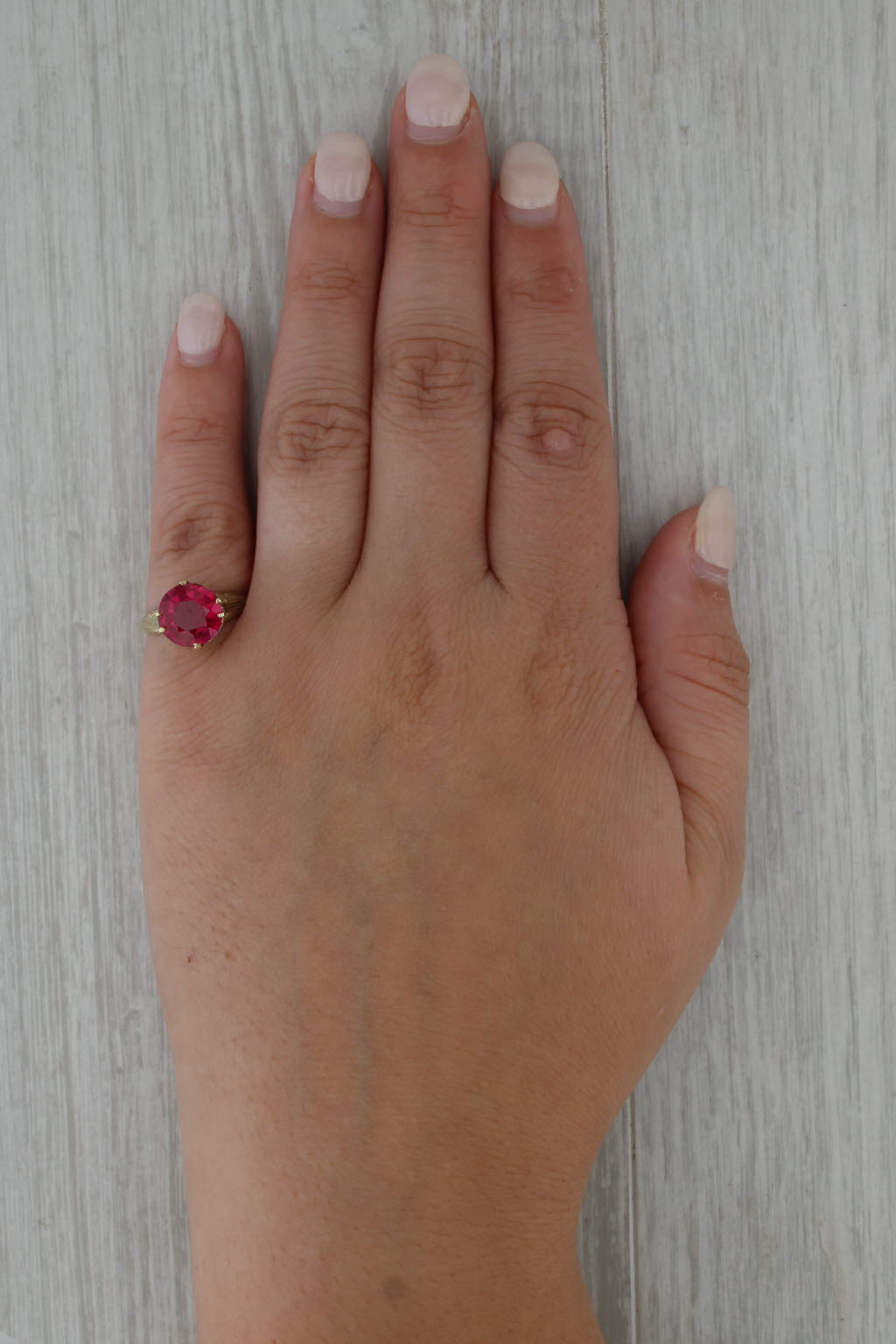 Vintage Lab Created Ruby Filigree Ring 18k Yellow Gold Size 5.5 Round Solitaire