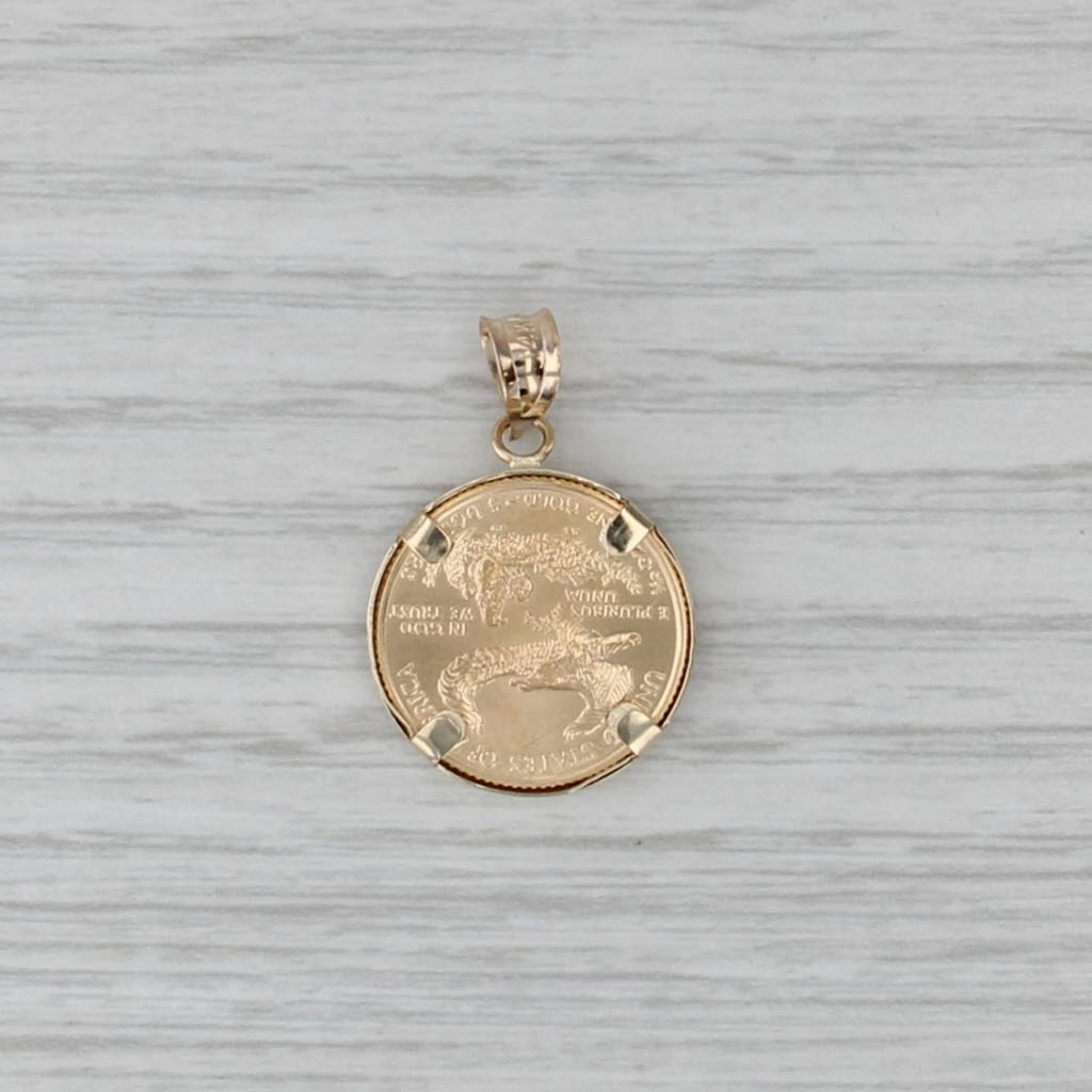 1997 22k Gold American Eagle Coin Pendant 14k Yellow Gold Bezel $5 1/10 oz