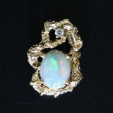 Vintage Opal Diamond Pendant 14k Yellow Gold Ornate Abstract