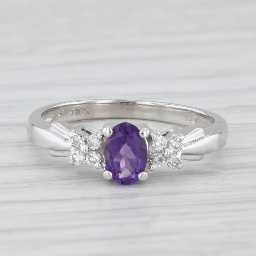 Light Gray 0.44ctw Oval Amethyst Diamond Ring 10k White Gold Size 5.75