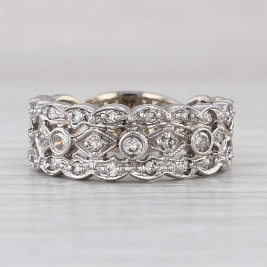 0.44ctw Diamond 3-Band Ring 14k White Gold Size 6.5 Stackable Bridal Anniversary