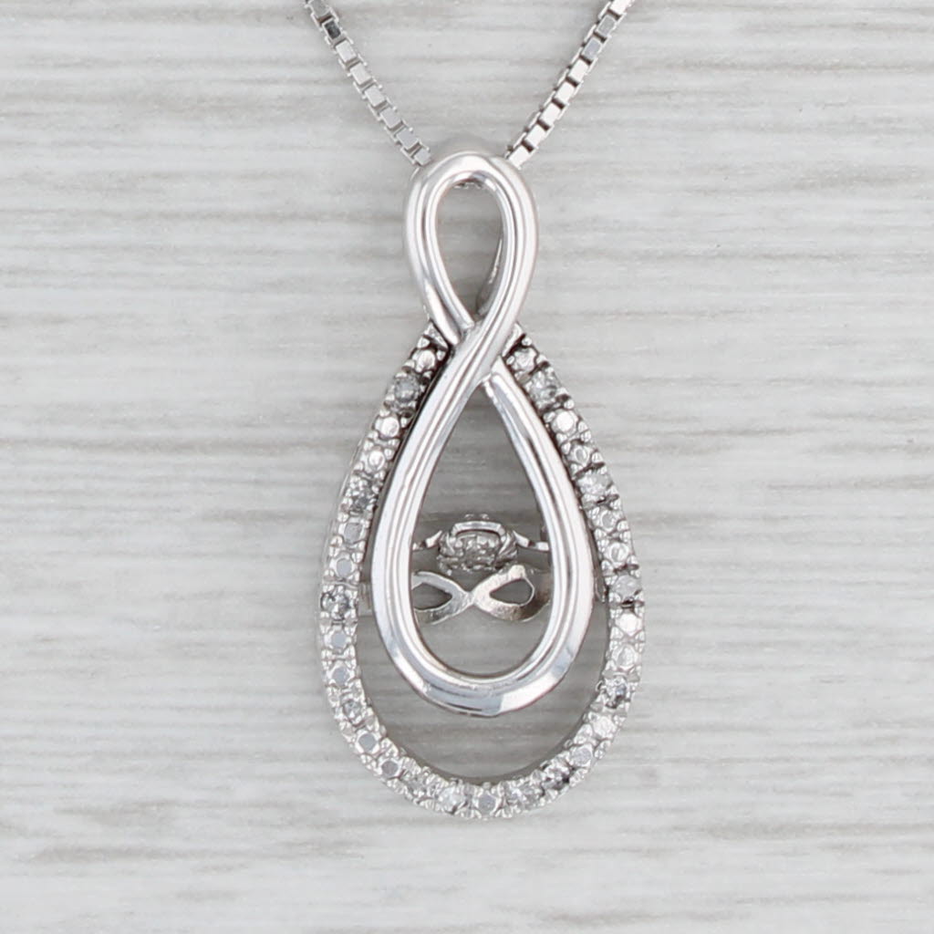 Light Gray New Dancing Diamond Infinity Teardrop Pendant Necklace Sterling Silver 18.25"