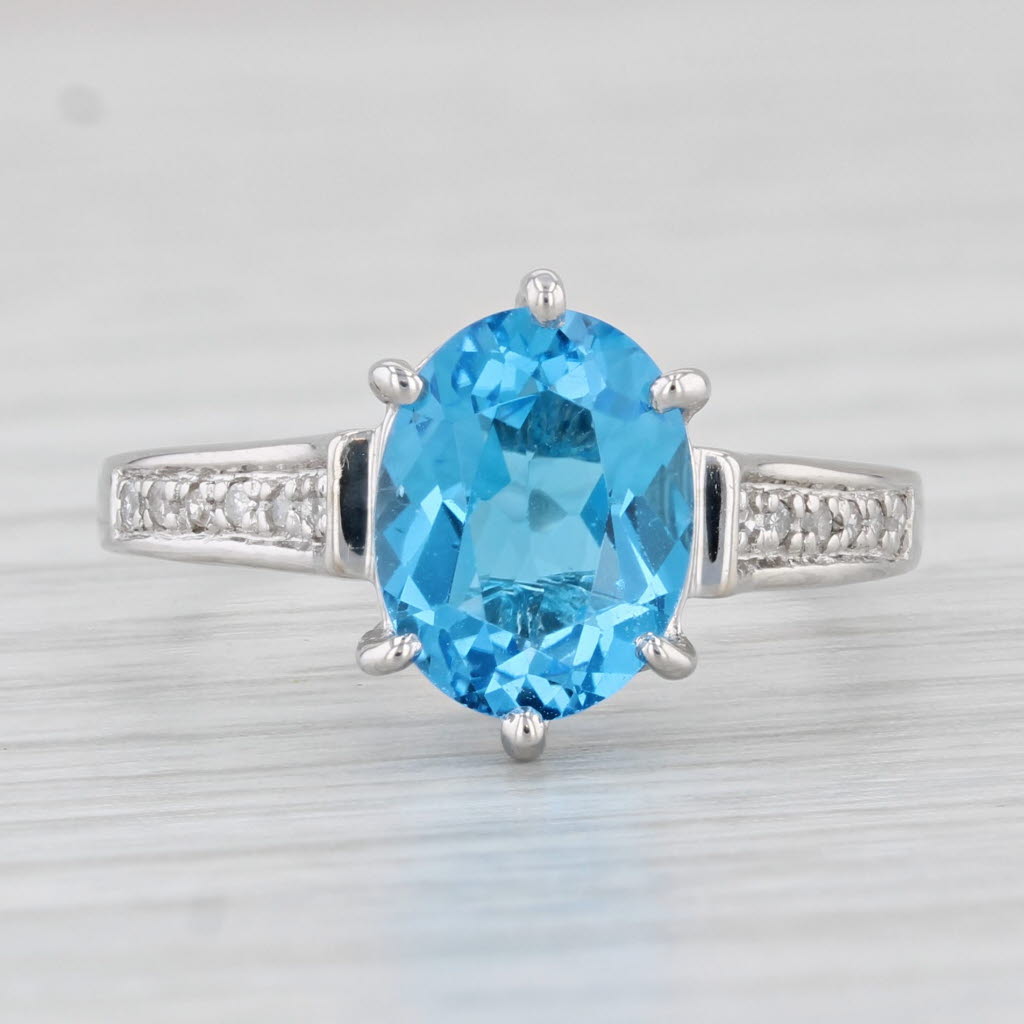 Light Gray 2.16ctw Oval Blue Topaz Diamond Ring 10k White Gold Size 6