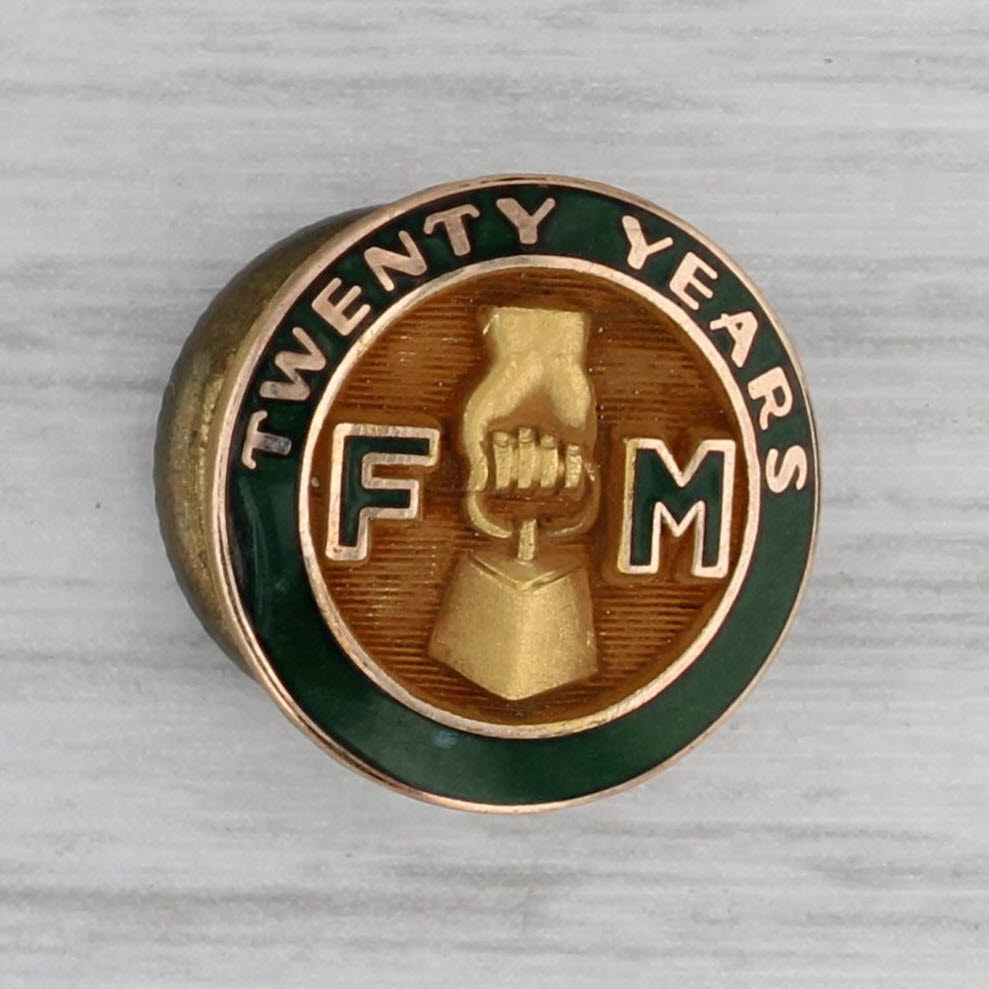 Gray FM 20 Years Vintage Company Service Pin 1/10 10k Gold Filled Enamel