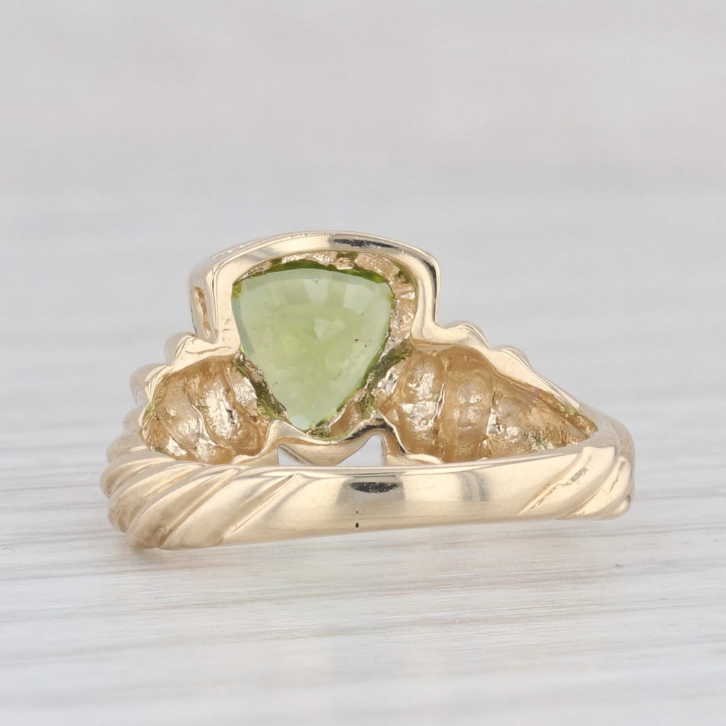 Light Gray 1.40ct Trillion Peridot Solitaire Ring 14k Yellow Gold Size 4.75 Bezel Set