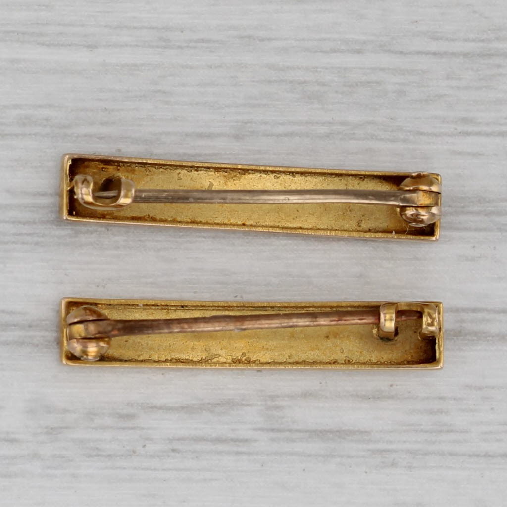 Gray Antique Floral Engraved Set of 2 Bar Pins 10k Yellow Gold