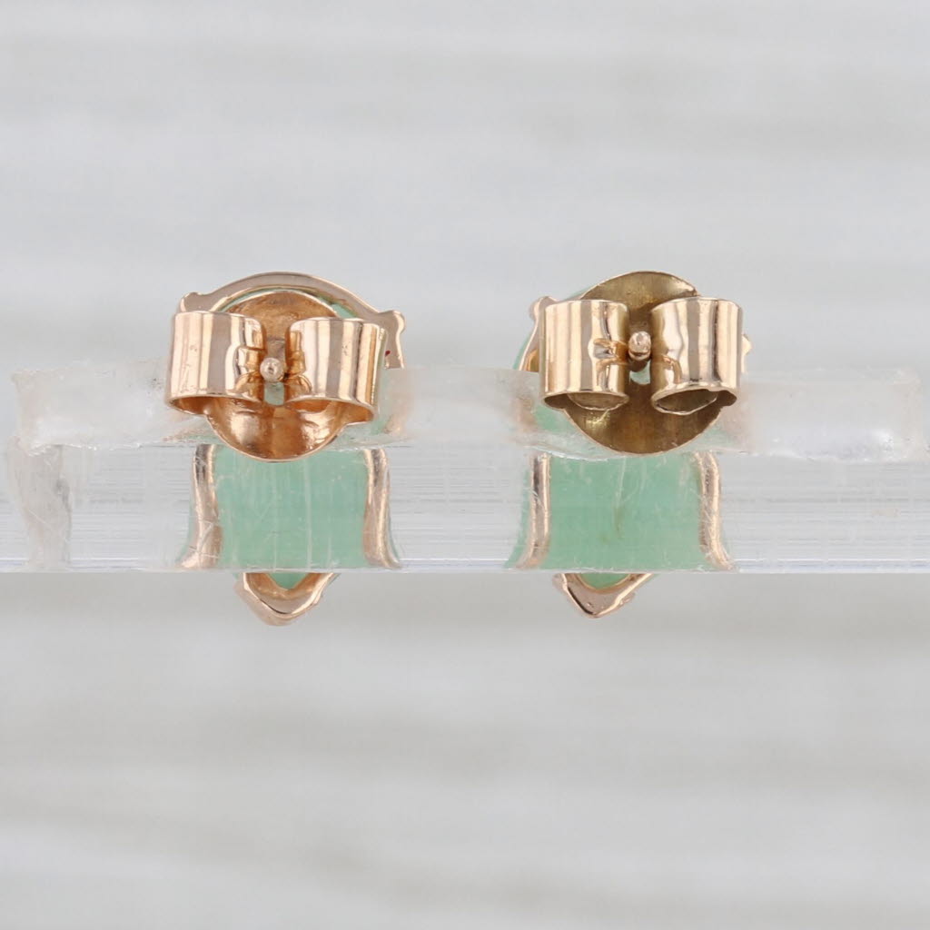 Jadeite Jade Pear Cabochon Stud Earrings 14k Yellow Gold Studs