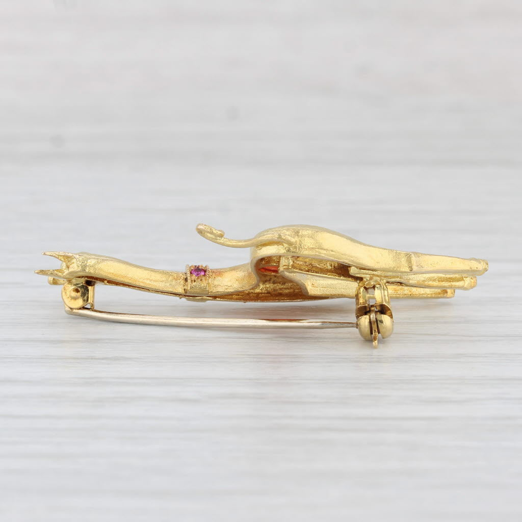 Light Gray Jeweled Deer Brooch 18k Yellow Gold Lab Created Ruby Glass Statement Pin