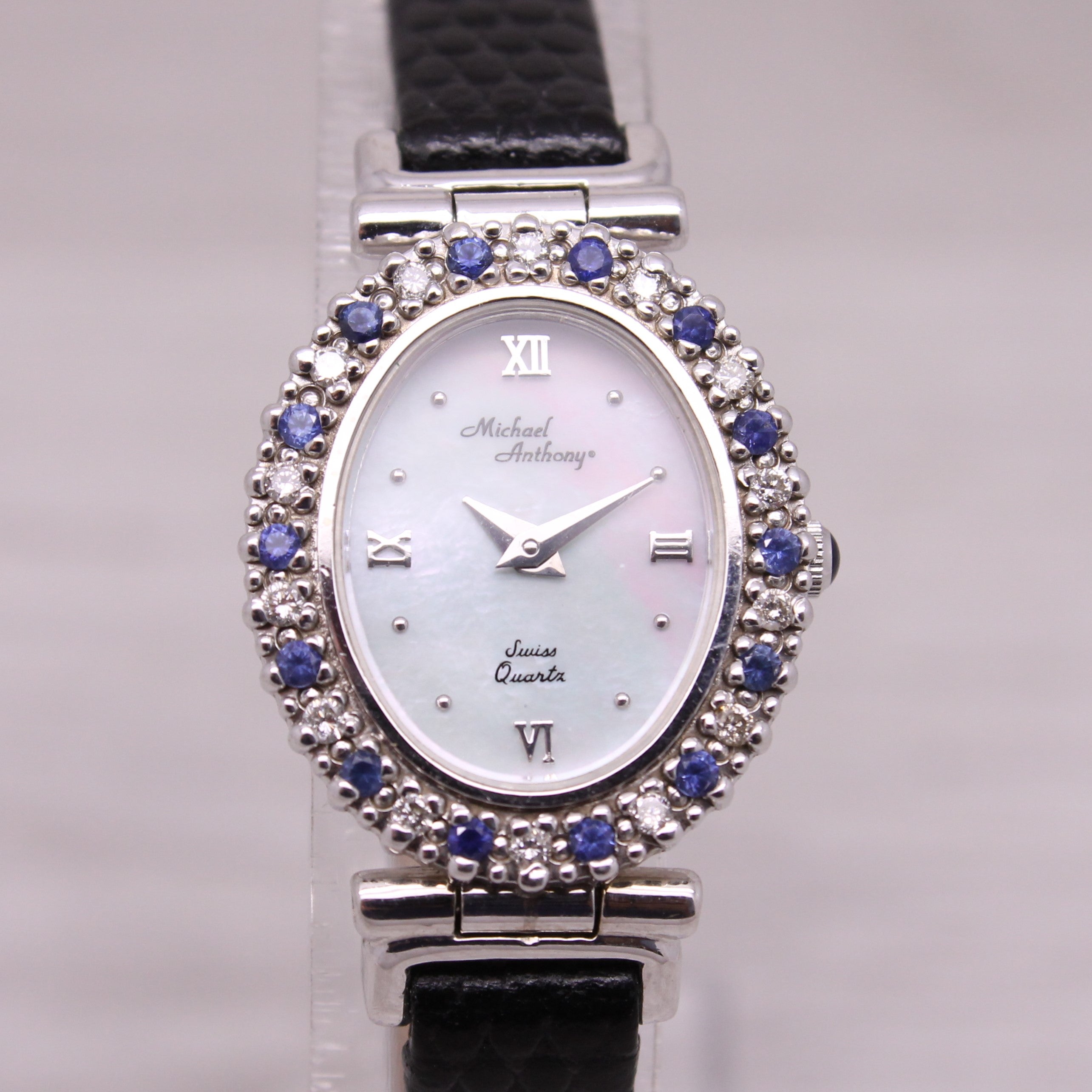 Gray Michael Anthony 14k White Gold Diamond & Sapphire Ladies Quartz Watch MOP Dial