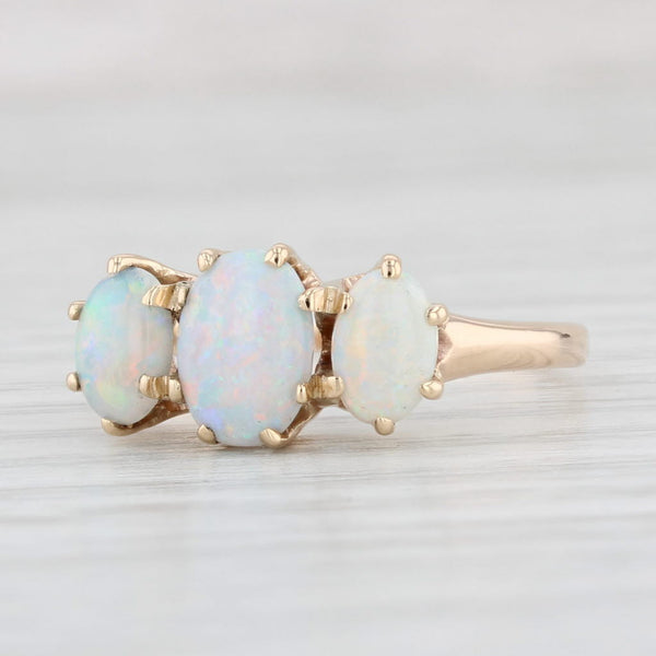 Light Gray Victorian Oval 3-Stone Opal Ring 10k Yellow Gold Size 7.75 Antique