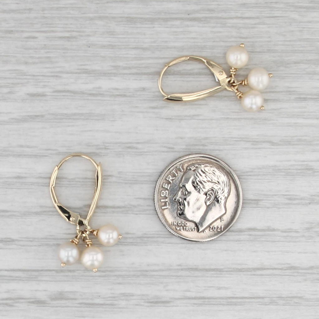 Pearl Bead Drop Earrings 14k Yellow Gold Omega Backs