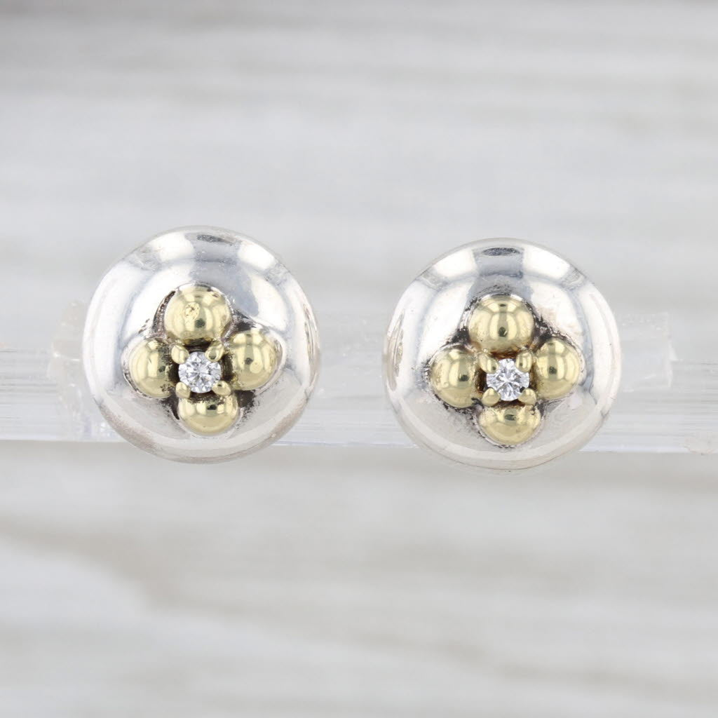 Slane & Slane Diamond Flower Stud Earrings Sterling Silver 18k Gold Studs