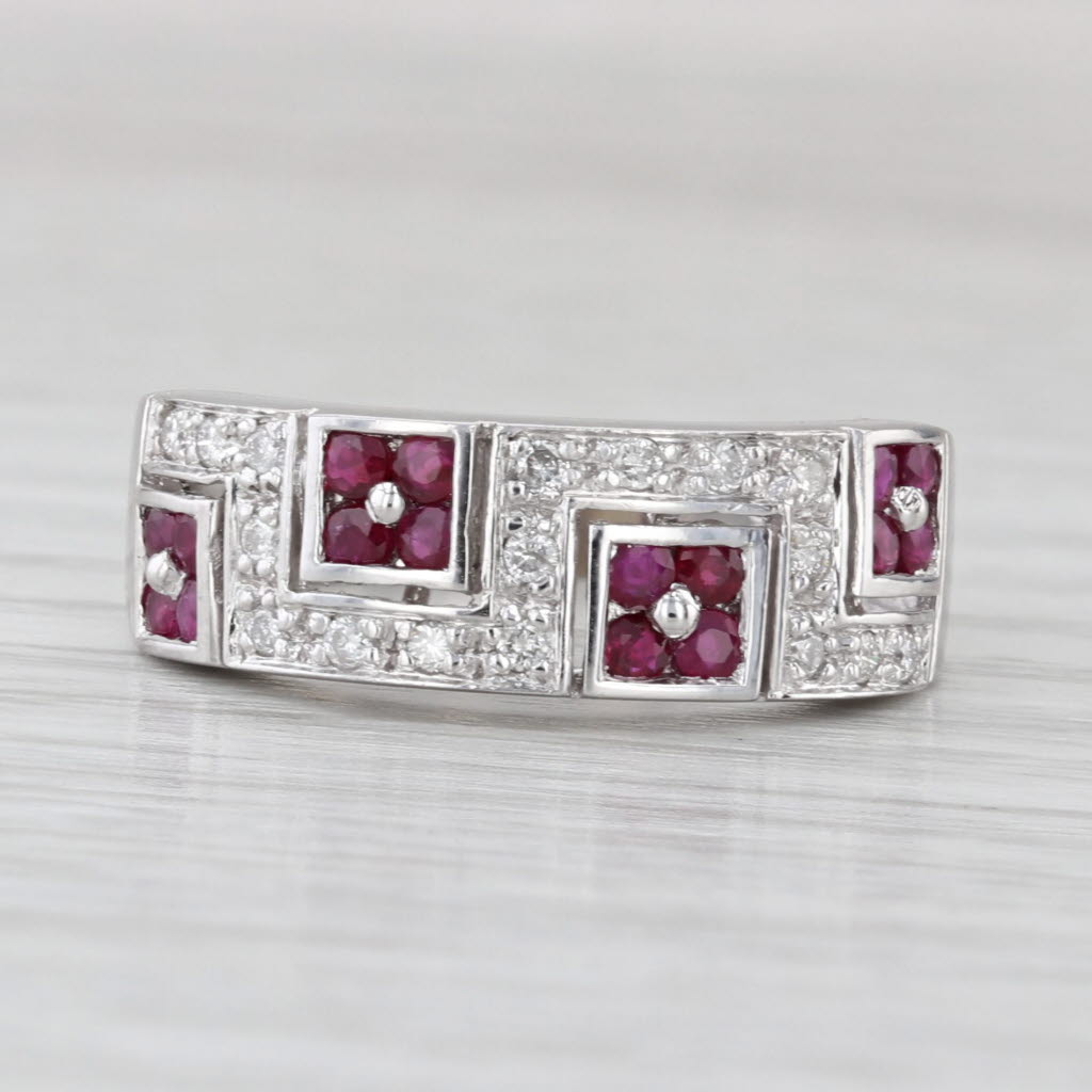 0.63ctw Ruby Diamond Ring 14k White Gold Size 7 Stackable Band