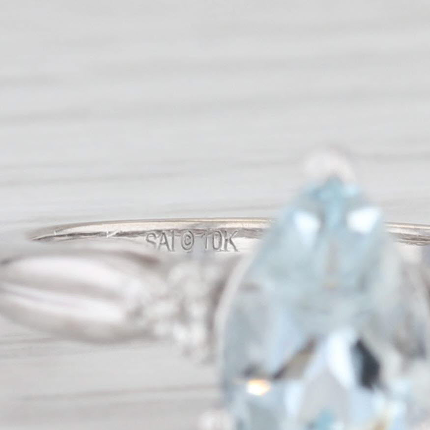 Light Gray 1.34ctw Pear Aquamarine Diamond Ring 10k White Gold Size 7 Engagement