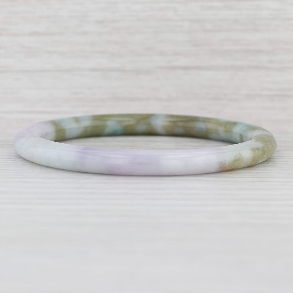Marbled Green Jadeite Jade Bangle Bracelet 6.75” 6mm Stackable Statement