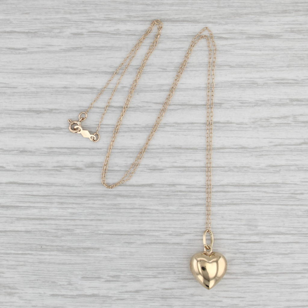 Puffy Heart Pendant Necklace 14k Yellow Gold 18" Cable Chain