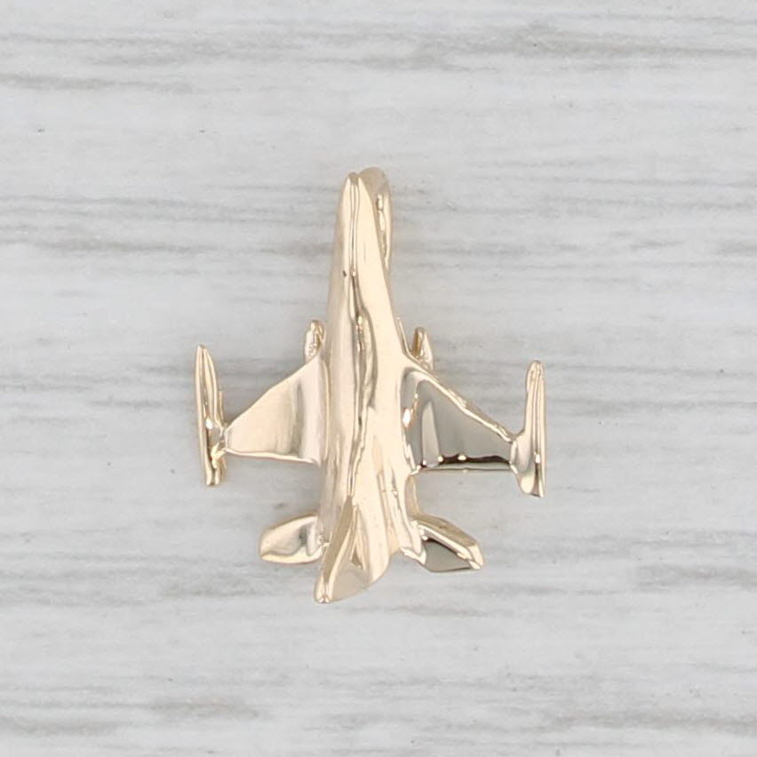 Light Gray Jet Airplane Pendant 14k Yellow Gold Small Drop