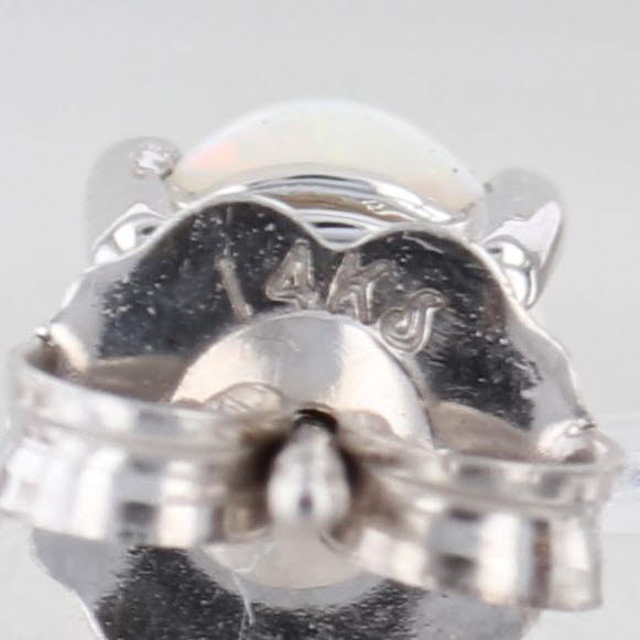 0.42ctw Opal Garnet Diamond J-Hook Earrings 14k White Gold Studs