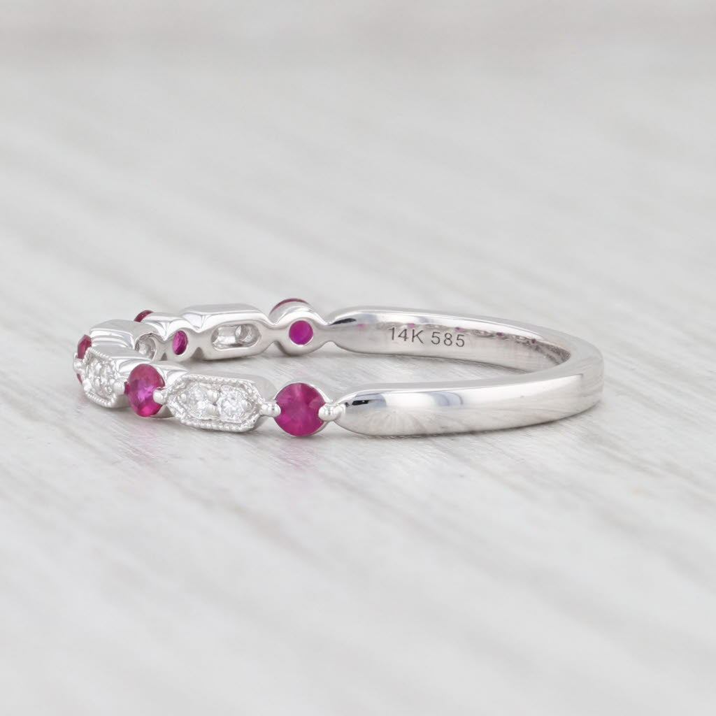 New 0.25ctw Diamond Ruby Stackable Ring 14k White Gold Size 6.5 Wedding Band