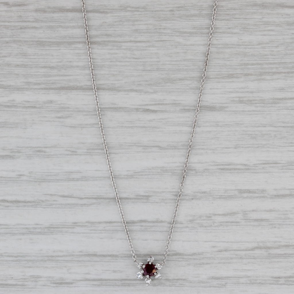 Gray 0.14ct Ruby Damond Star Flower Pendant 14k White Gold 16" Cable Chain