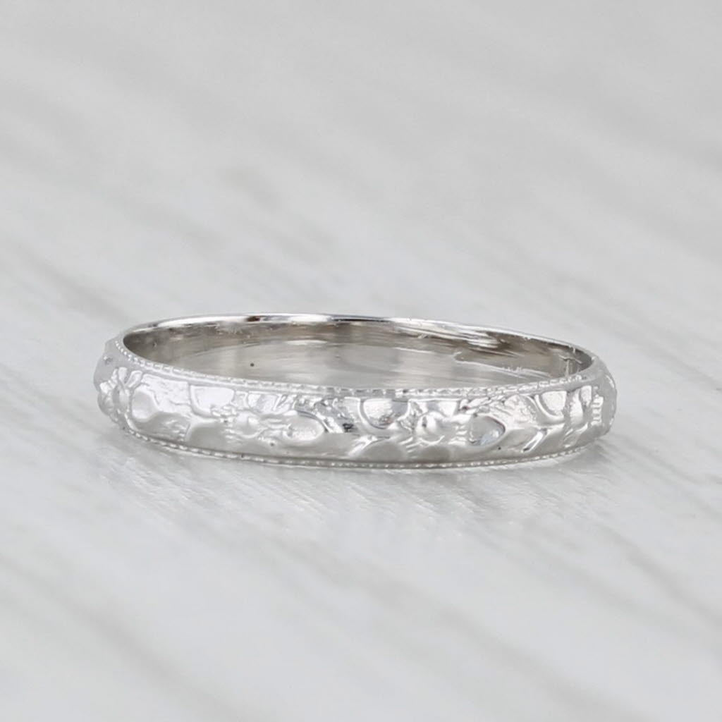 Light Gray Vintage Etched Flower Ring 14k White Gold Small Baby Size