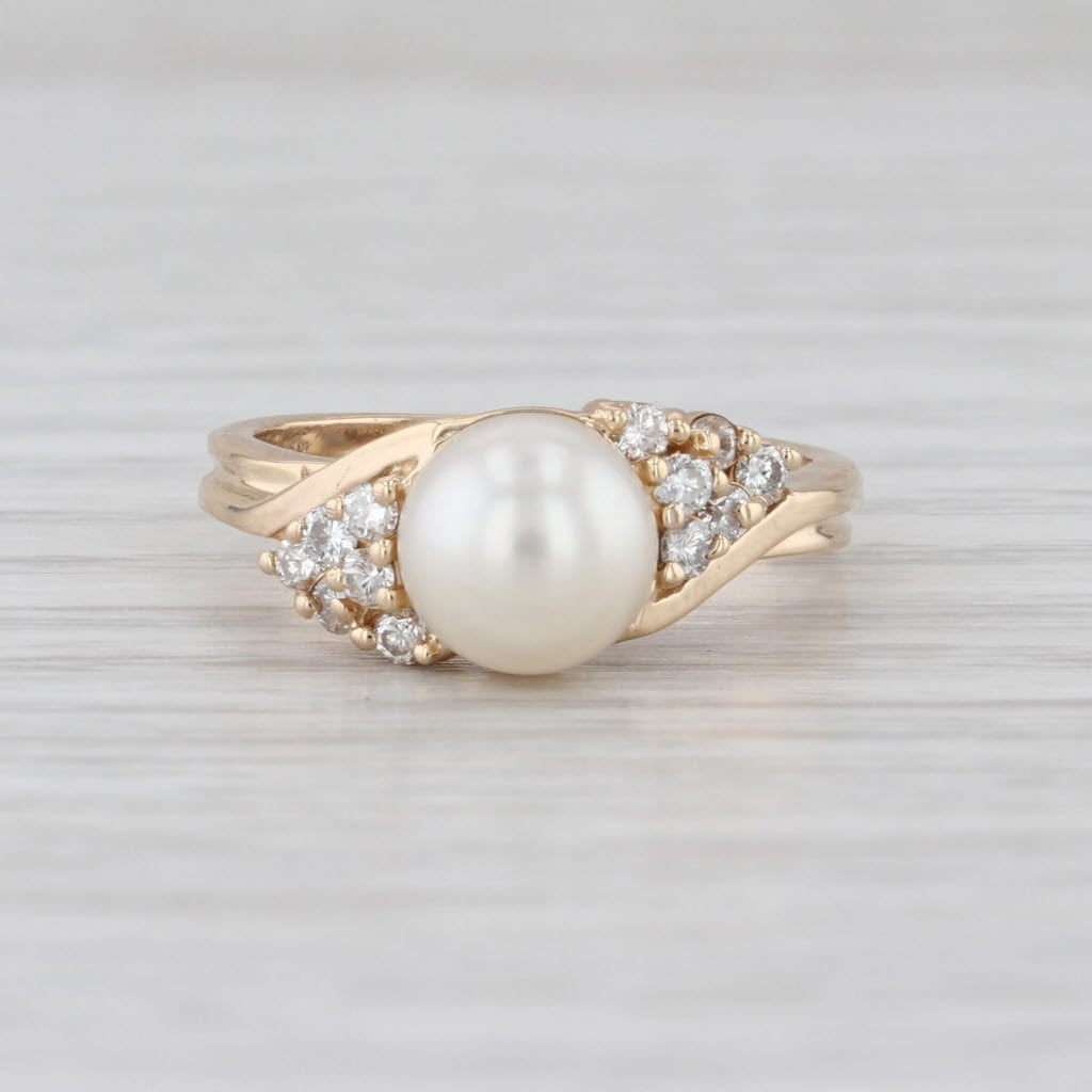 Saltwater Cultured Pearl Diamond Ring 14k Yellow Gold Size 5.5