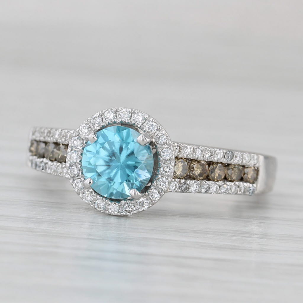 Gray Le Vian 1.38ctw Blue Zircon Diamond Halo Ring 14k White Gold Size 7 Engagement