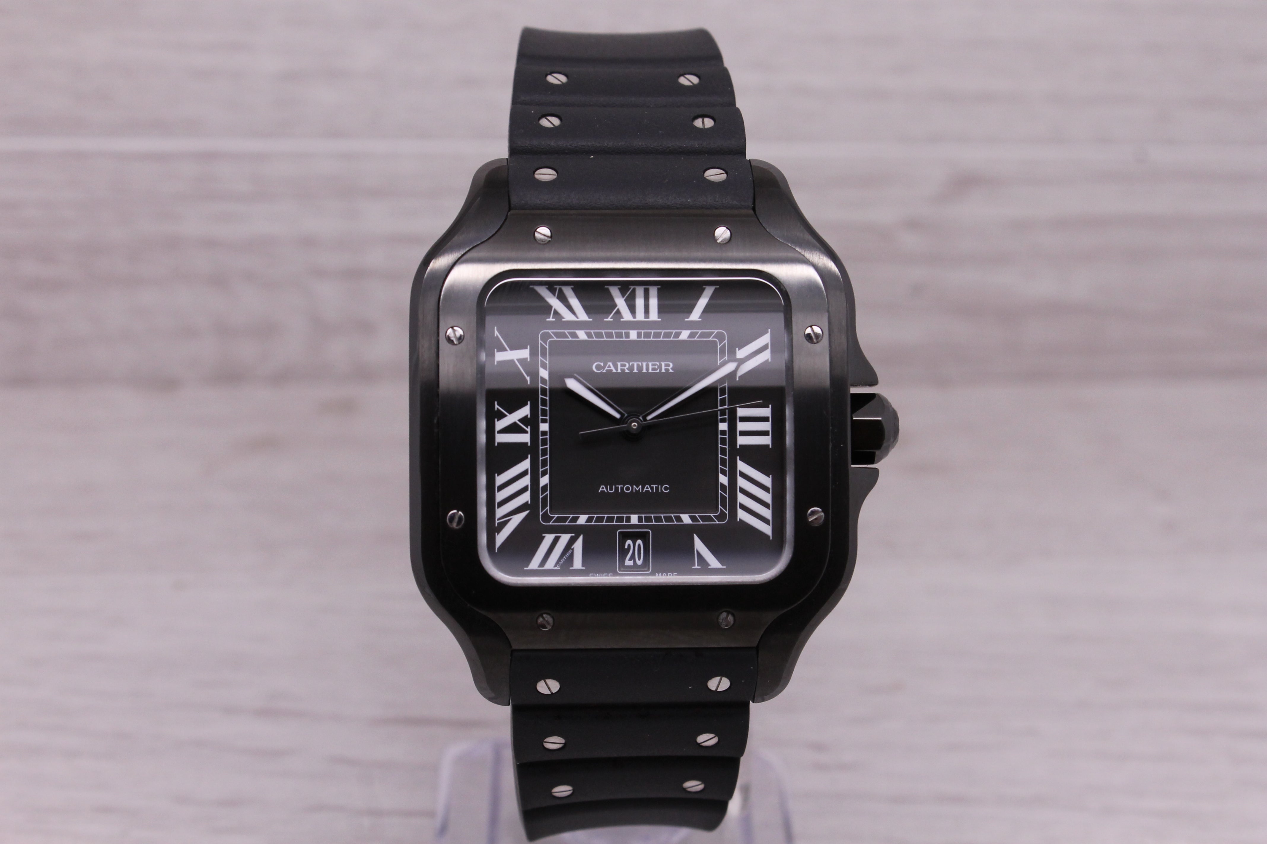 Dark Gray 2024 Cartier Santos De Large Black ALDC Automatic Mens Watch Box Strap WSSA0039