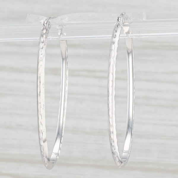 Light Gray Etched Oval Hoop Earrings 14k White Gold Snap Top Pierced Hoops